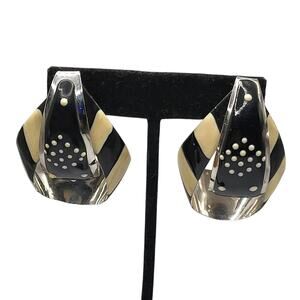 Vintage Abstract Black Silver Statement Earrings 80s 90s